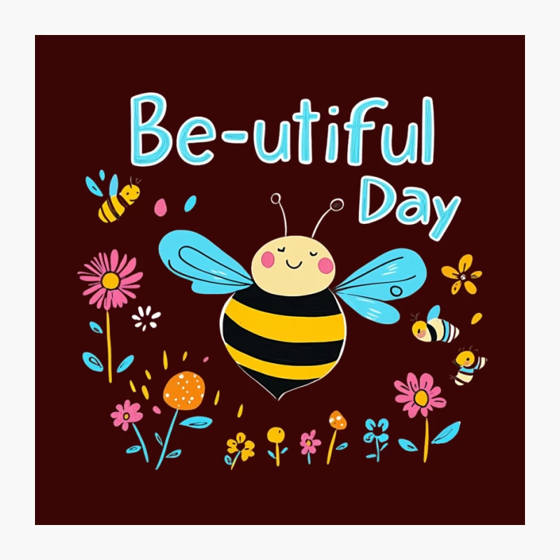 bee flowers illustration cute cheerful text nature cartoon Pin
