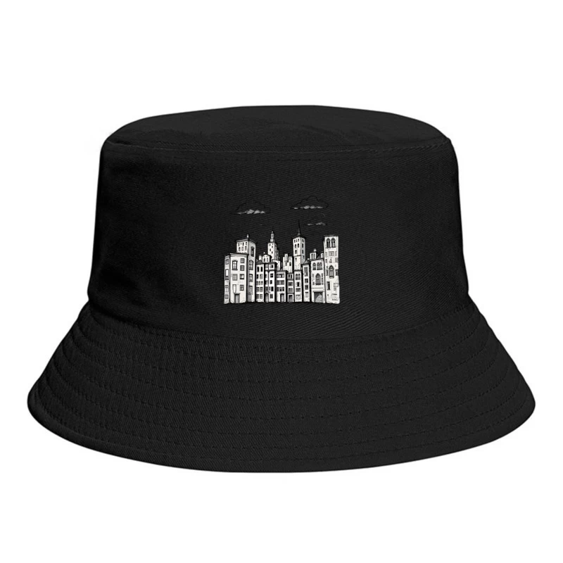 Stylized Black and White Cityscape Illustration Bucket Hat