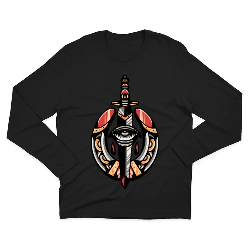 Fantasy Shield with Sword and Eye Emblem Male Long Sleeve T-Shirt