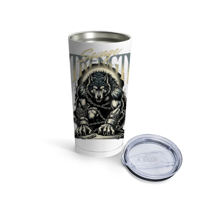 Savage Strength: Chained Werewolf Dark Art Travel Mug