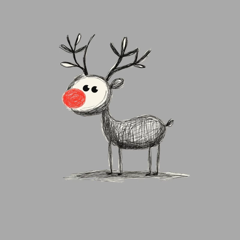 Cute Christmas Reindeer Sketch Drawing Female Pullover Hoodie