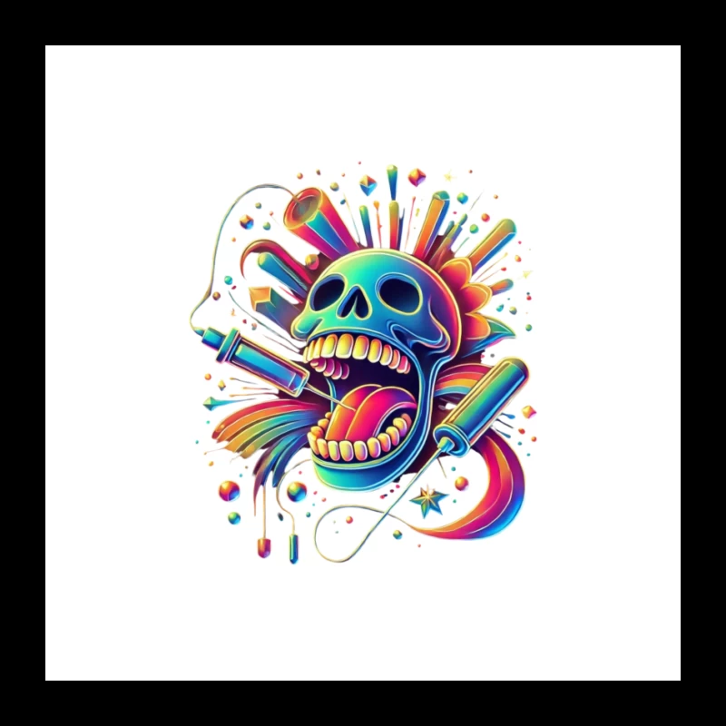 Psychedelic Rainbow Skull Pop Art Design Pin