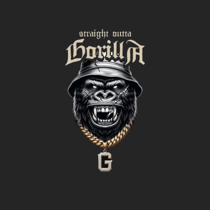 Aggressive Gorilla in Bucket Hat with Gold Chain Street Art Design Male Pullover Sweatshirt