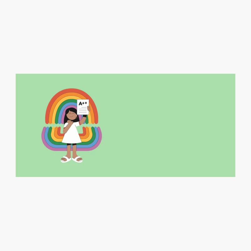 Happy Student Celebrating Achievement with Rainbow Background Coffee Mug