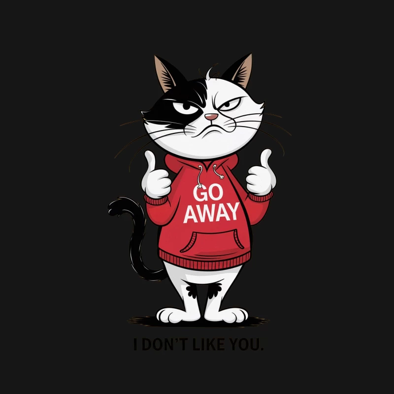 Grumpy Cartoon Cat in "Go Away" Hoodie Female Long Sleeve T-Shirt