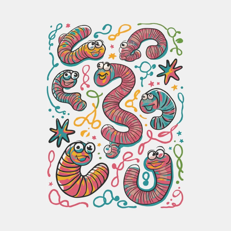 Cheerful Cartoon Worms and Numbers Doodle Male Tank Top