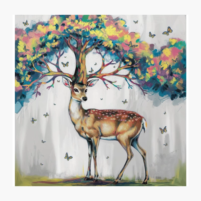 Surreal Deer with Colorful Tree Antlers and Butterflies Throw Pillow
