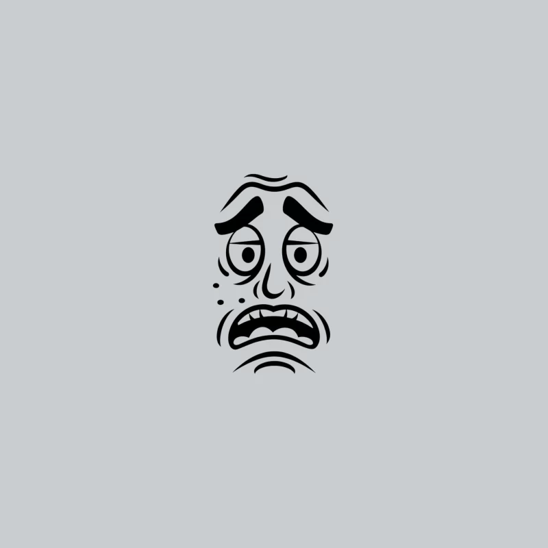 Simple Black and White Cartoon Face with Worried Expression Baseball Cap