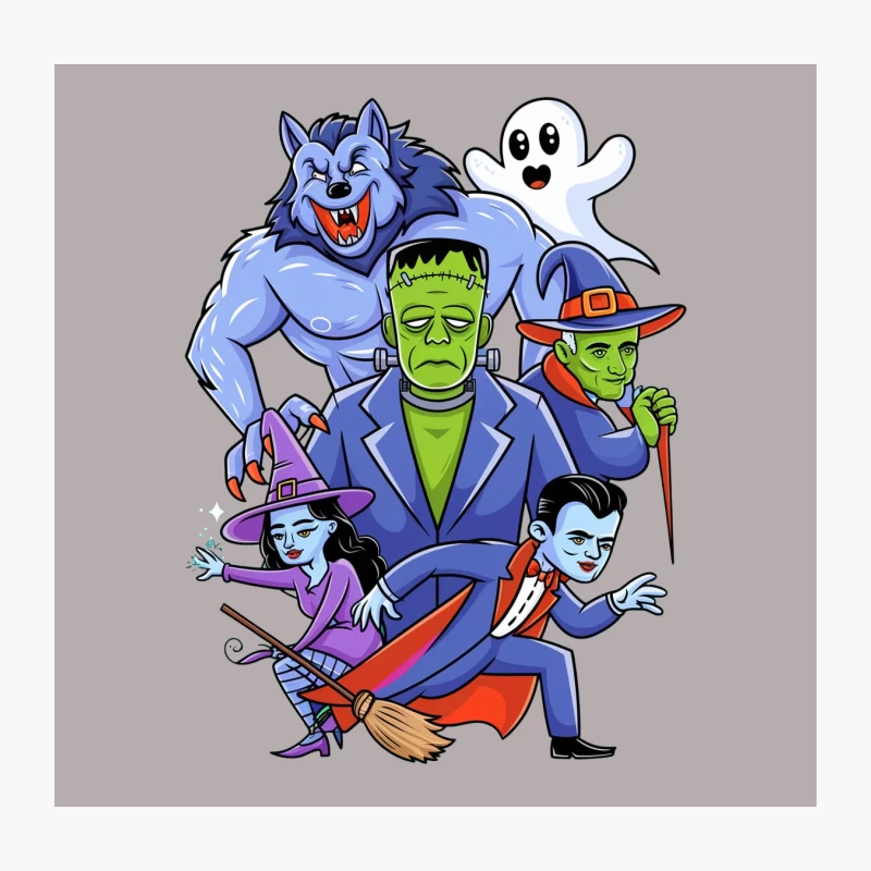 Classic Halloween Cartoon Monsters Group Throw Pillow