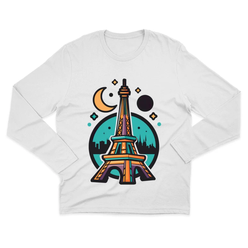 Tour Eiffel stylisée la nuit Homme Manches Longues T-Shirt