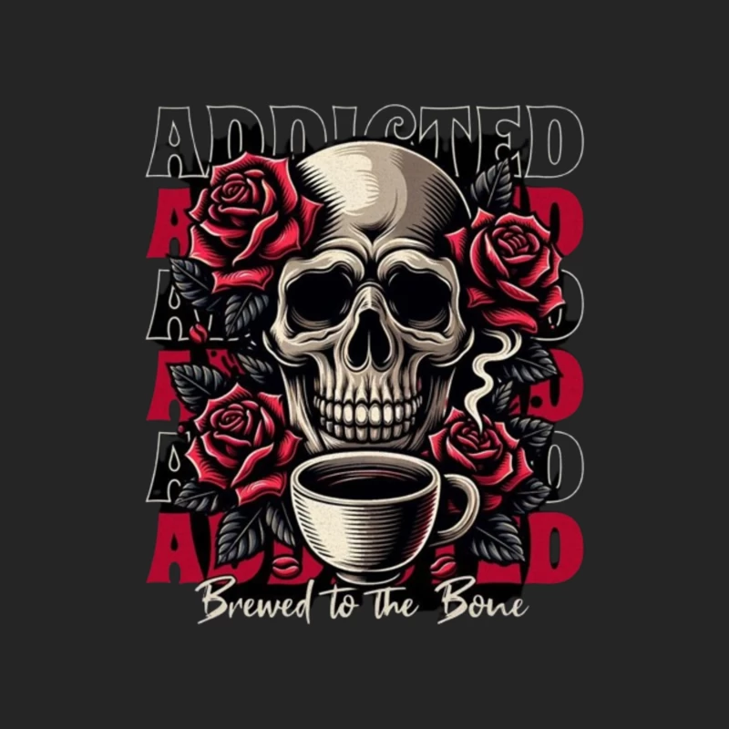 Gothic Skull with Roses and Coffee - "Brewed to the Bone" Male Pullover Sweatshirt