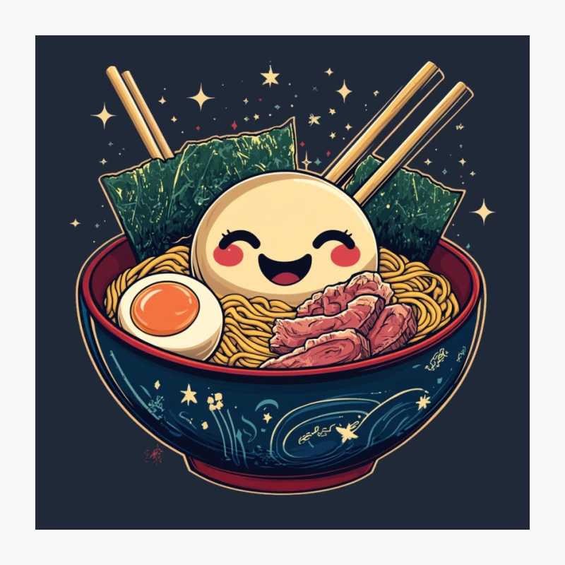 Cute Kawaii Ramen Bowl: Anime-Style Japanese Cuisine Illustration Pin