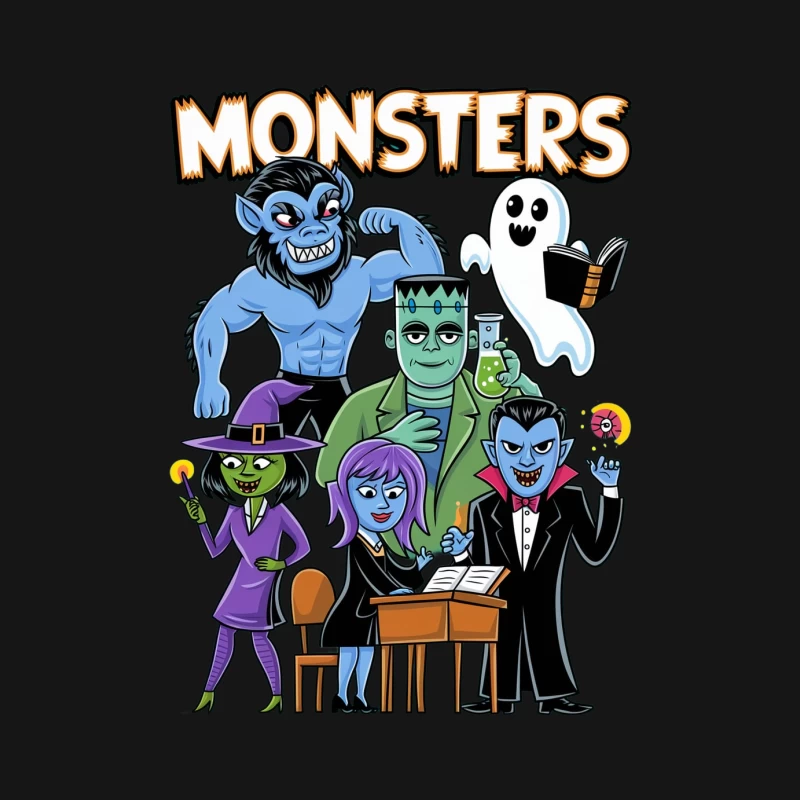 Cute Cartoon Halloween Monsters Group Illustration Male Long Sleeve T-Shirt