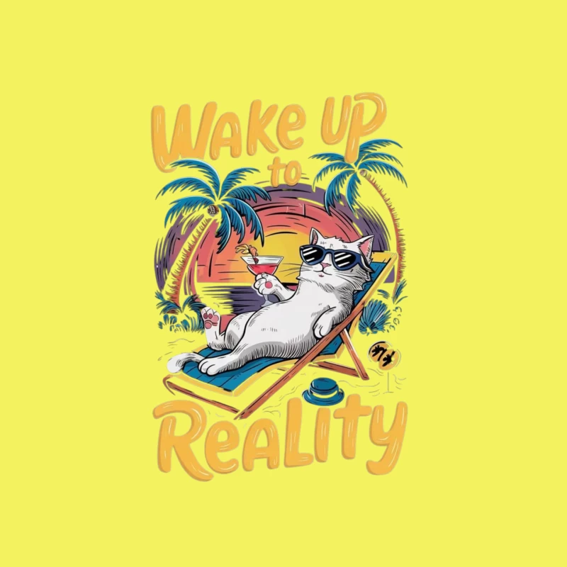Chill Cat on Vacation: Wake Up to Reality Mouse Pad