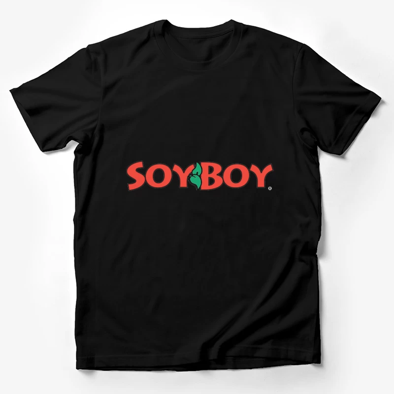 Soyboy Brand Logo with Red Letters and Green Leaf Design Male T-Shirt