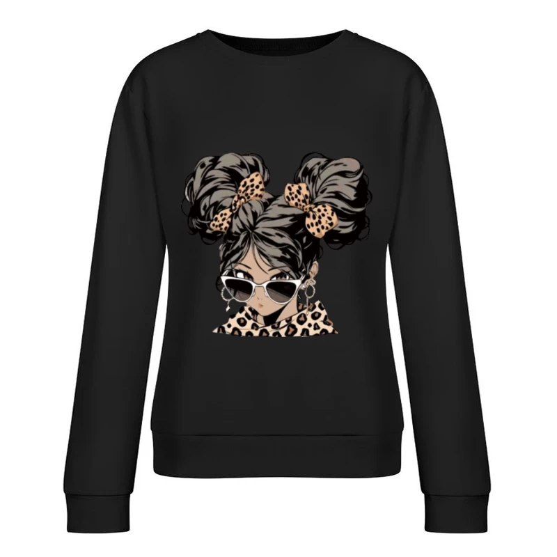 Modische Anime-Figur mit Leopardenmuster-Accessoires Damen Pullover Sweatshirt