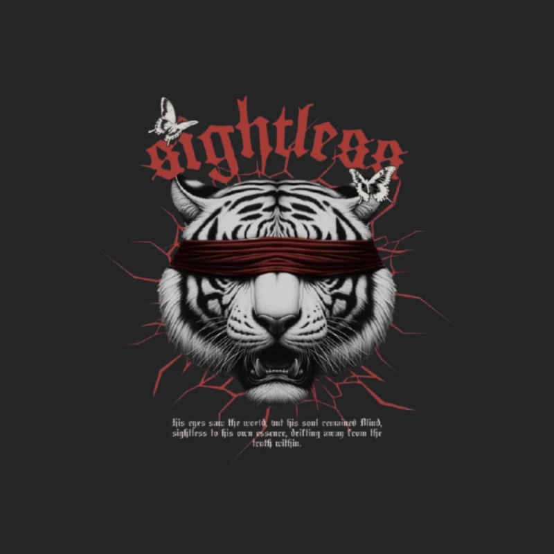 Blindfolded Tiger with Gothic Typography Female Pullover Sweatshirt