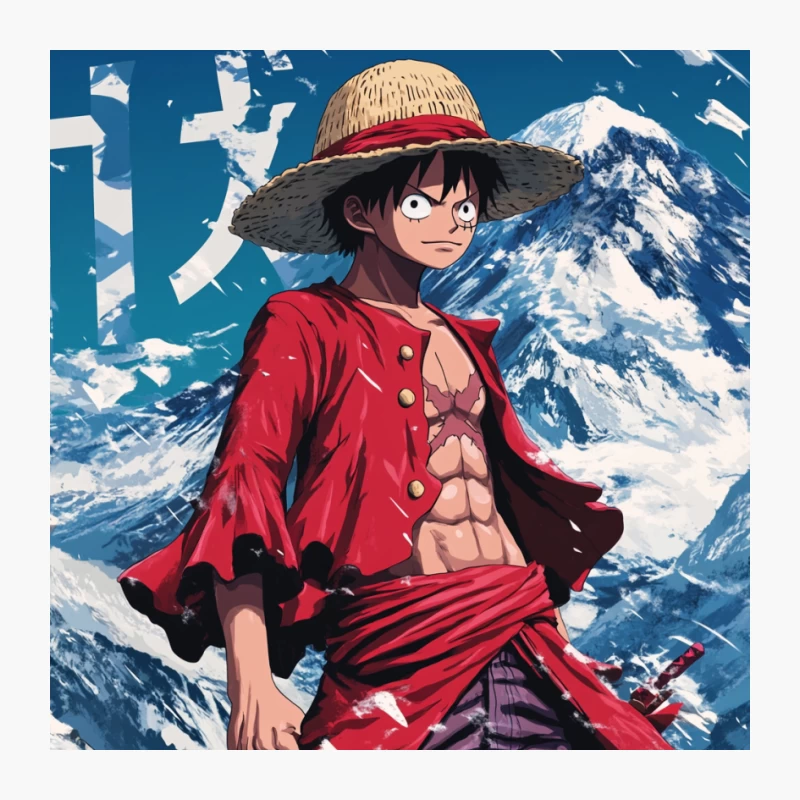 One Piece's Luffy in Snowy Mountain Landscape Pin
