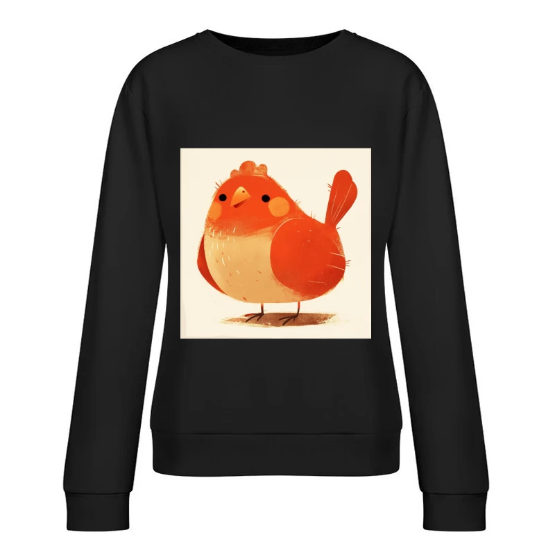 Cute Red Robin Bird Illustration Female Pullover Sweatshirt