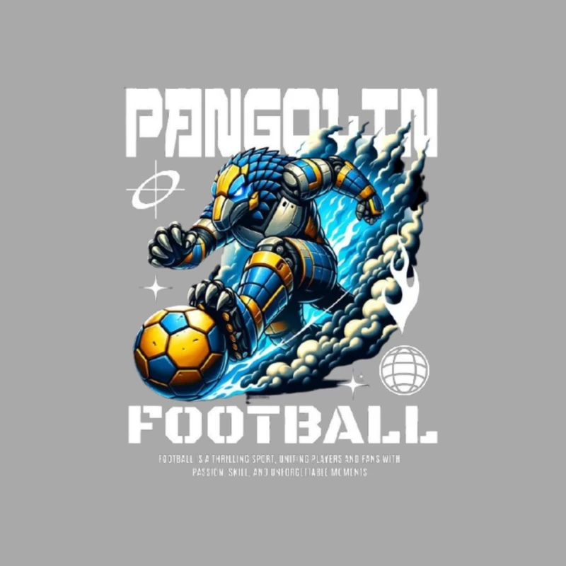 Robotic Soccer Player with Blue Armor in Dynamic Motion Male Pullover Hoodie