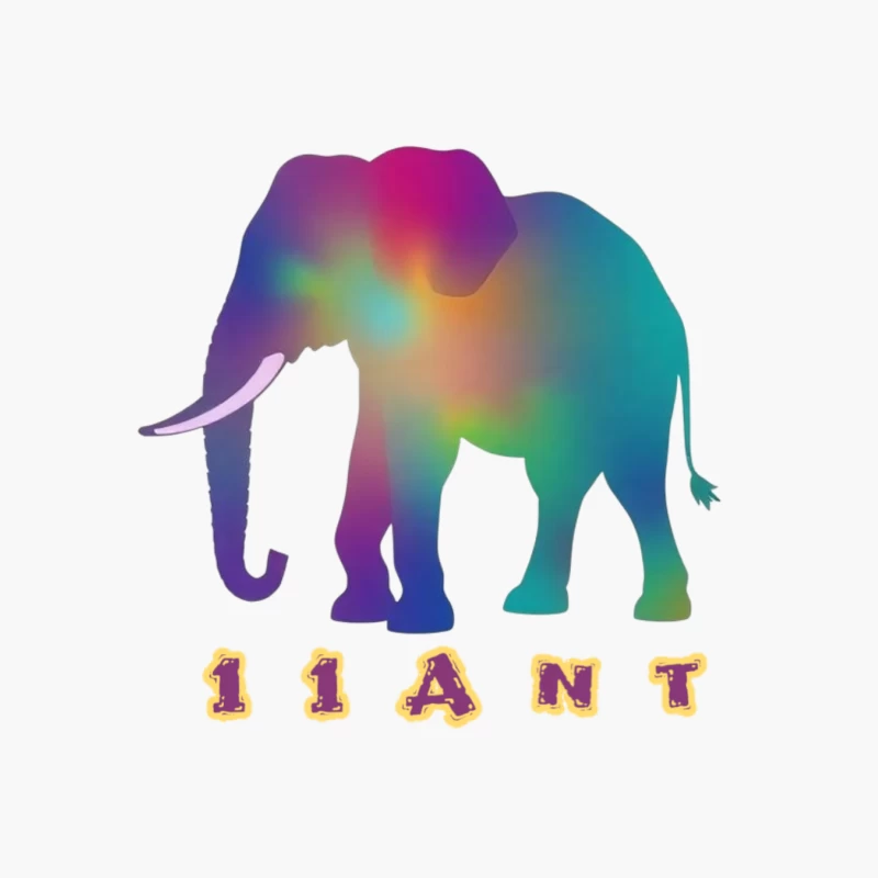 Rainbow Gradient Elephant Silhouette with "11ANT" Text Cotton Tote Bag