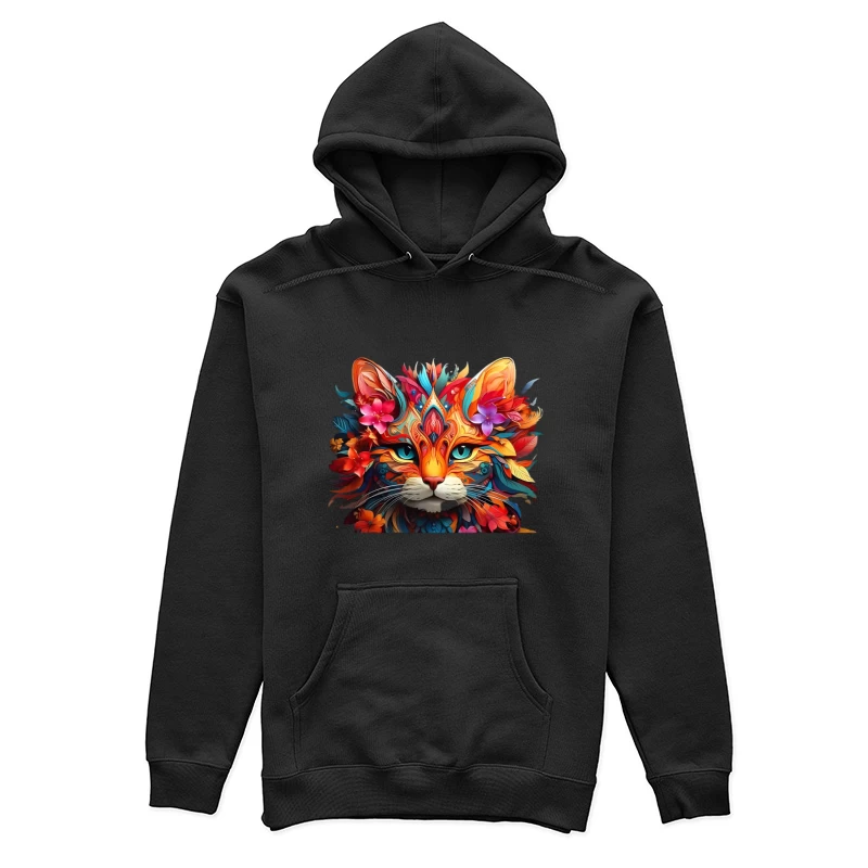 Bunte Katzenkunst mit Blumenmotiv Damen Pullover Hoodie