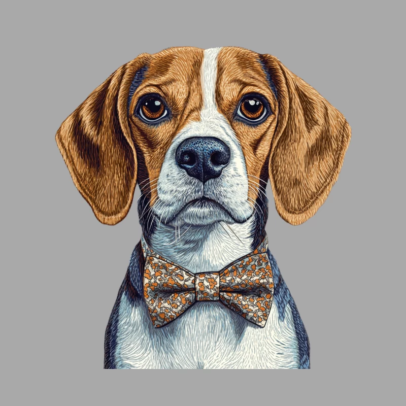 Stylish Beagle Portrait: Detailed Illustration of a Bow Tie-Wearing Dog Male Pullover Hoodie