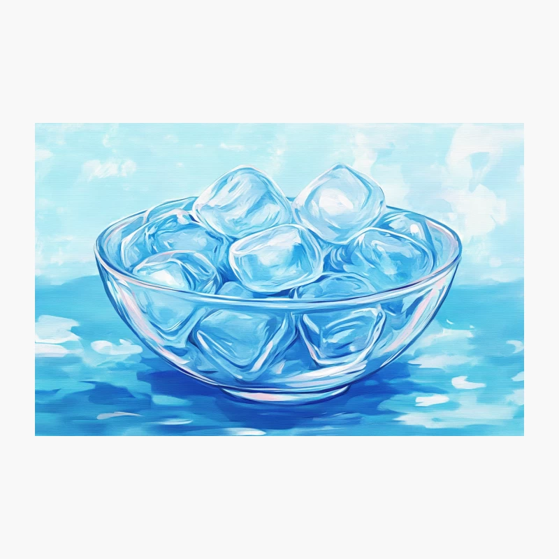 Refreshing Ice Cubes in Blue Glass Bowl: Cool Summer Illustration Travel Mug