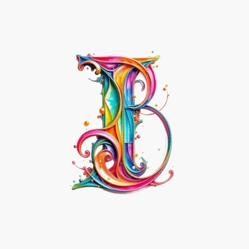 Ornate Rainbow Watercolor Letter B Typography Art Cotton Tote Bag