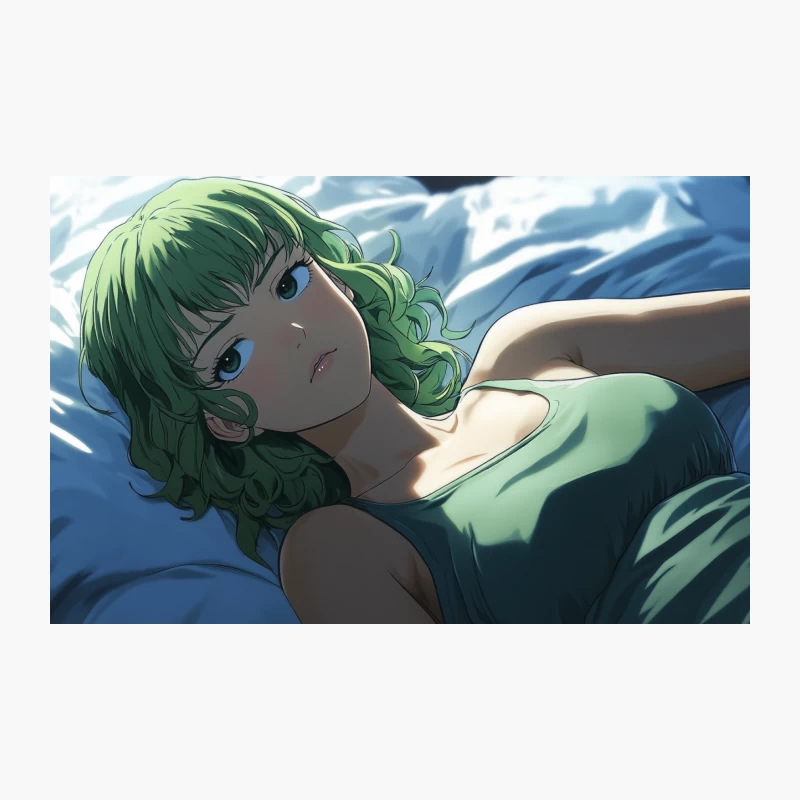 Sleepy Anime Girl with Green Hair Resting in Sunlit Bedroom Travel Mug
