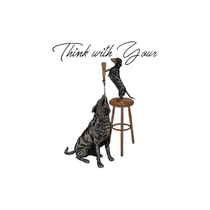 Artistic Black Dog Illustration with Motivational Message Tapestry