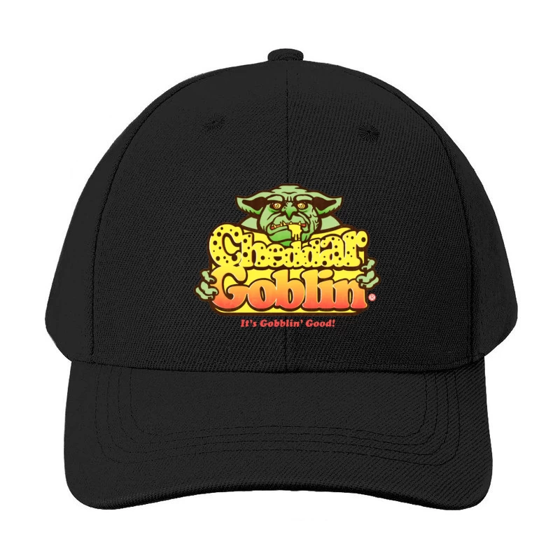 Retro Goblin Character Food Logo with Yellow Typography Baseball Cap