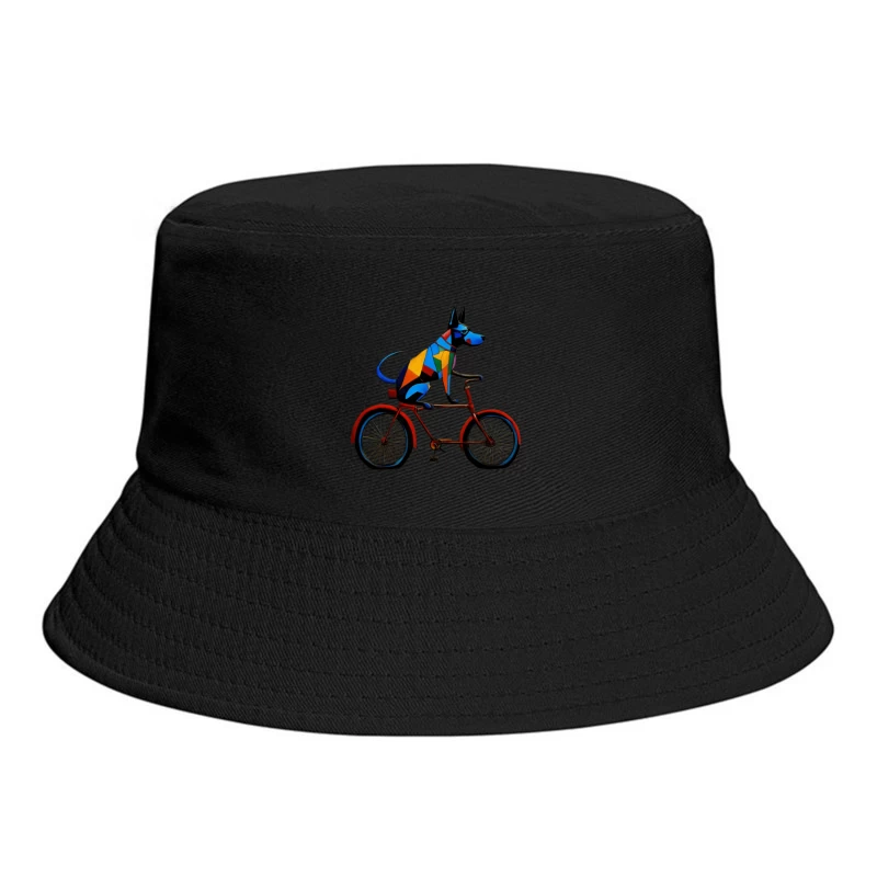 Geometric Colorful Dog Riding Red Bicycle Art Bucket Hat