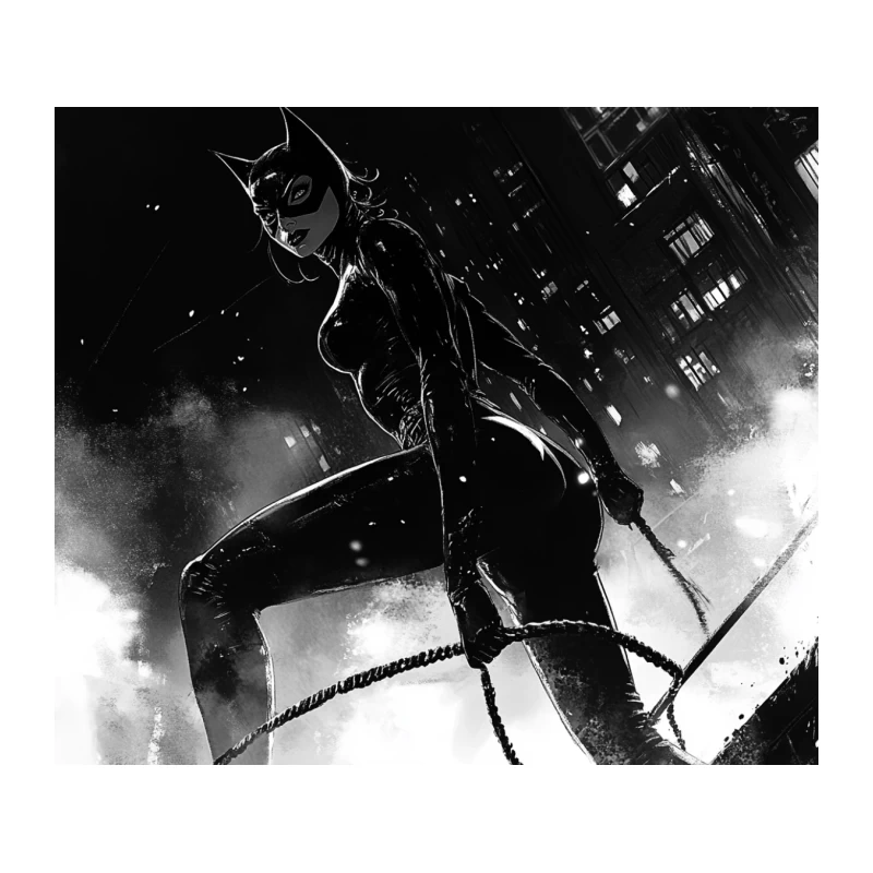 Catwoman: Feline Vigilante in Gotham's Noir Nightscape Tapestry