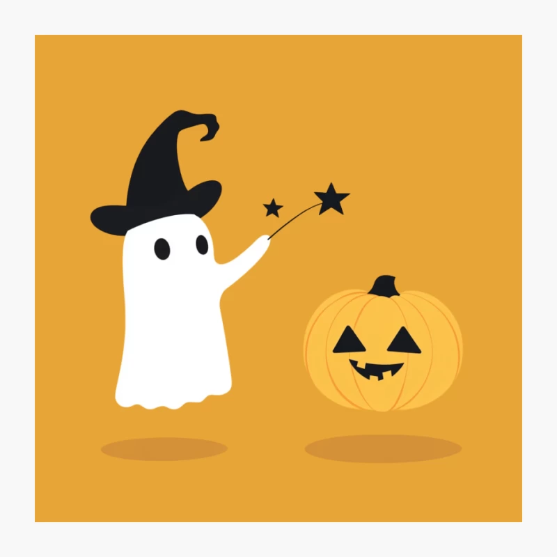 Cute Halloween Cartoon with Ghost and Pumpkin Pin