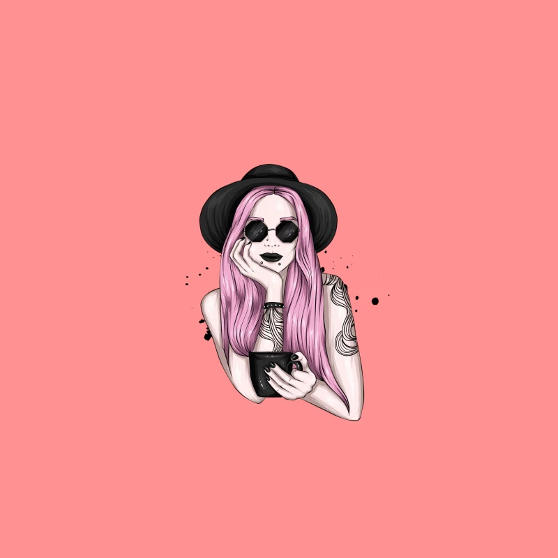 Stylish Woman with Pink Hair and Sunglasses Travel Mug