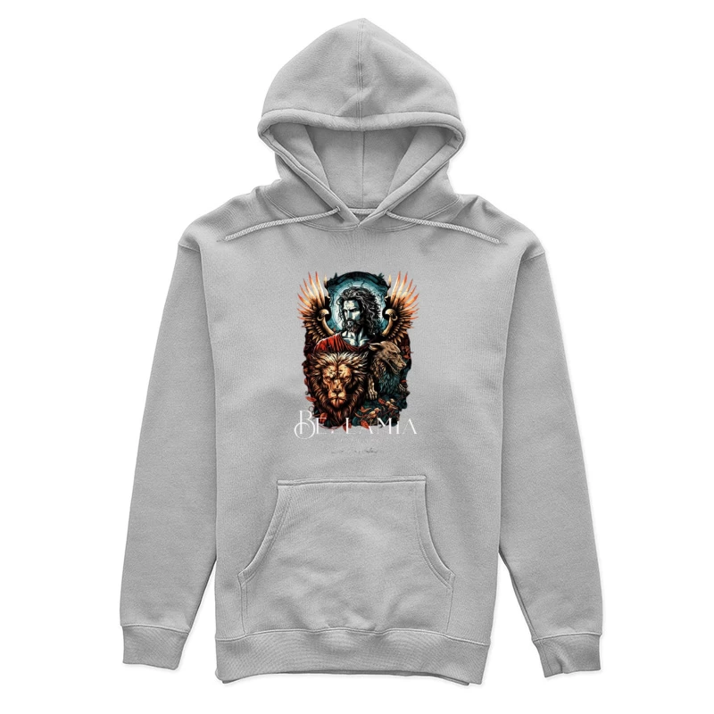 Mystical Religious Gothic Art with Lion and Angel Wings Female Pullover Hoodie