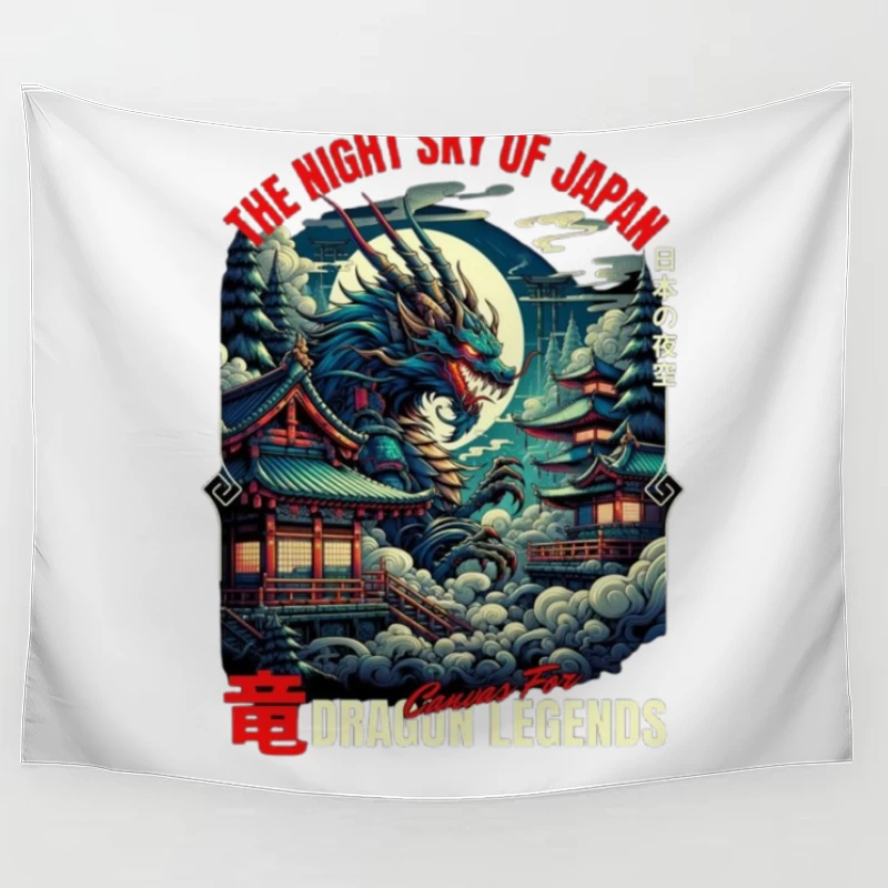 Mythical Dragon Under Japanese Night Moon Tapestry