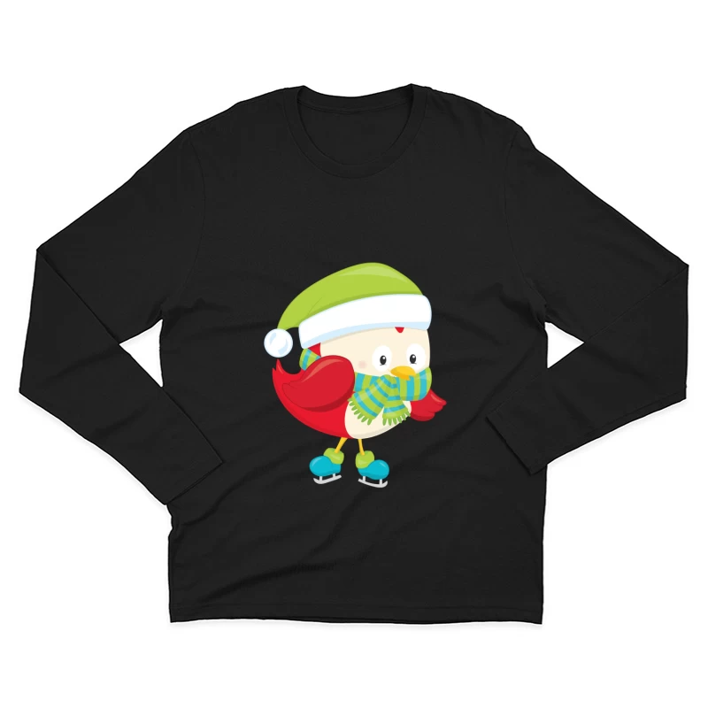 Oiseau mignon avec bonnet et écharpe en patinage Homme Manches Longues T-Shirt