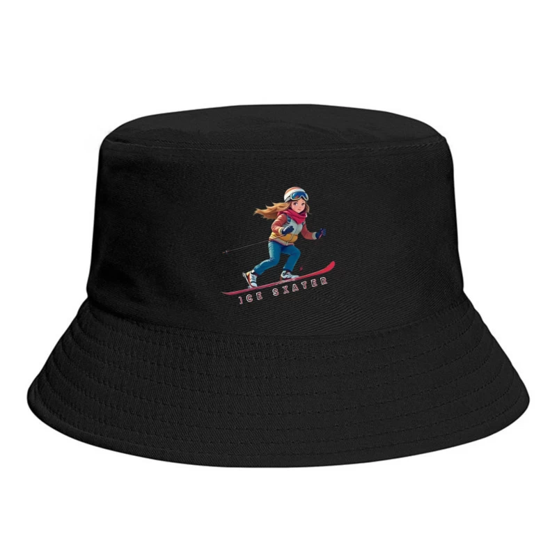 Animated Ice Skater in Winter Sports Gear Bucket Hat