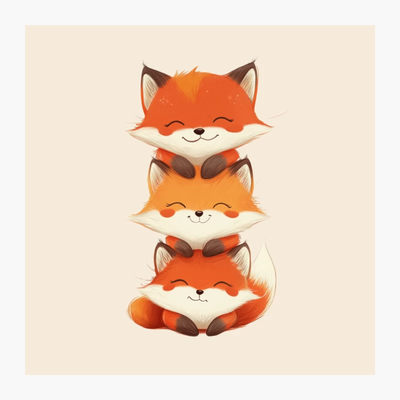 Adorable Stacked Cartoon Foxes Illustration Pin