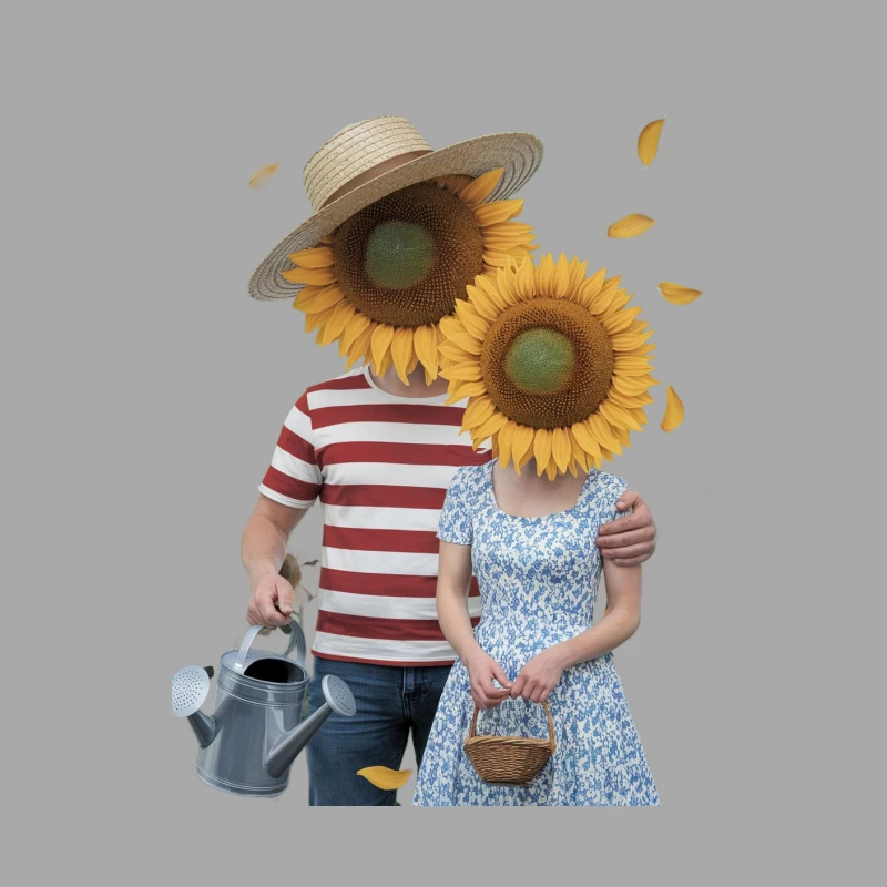 Whimsical Sunflower Couple's Summer Garden Male Pullover Hoodie