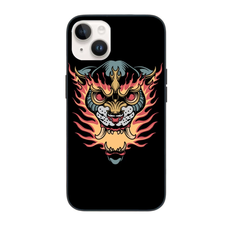 Flaming Tiger Head Design iPhone Case