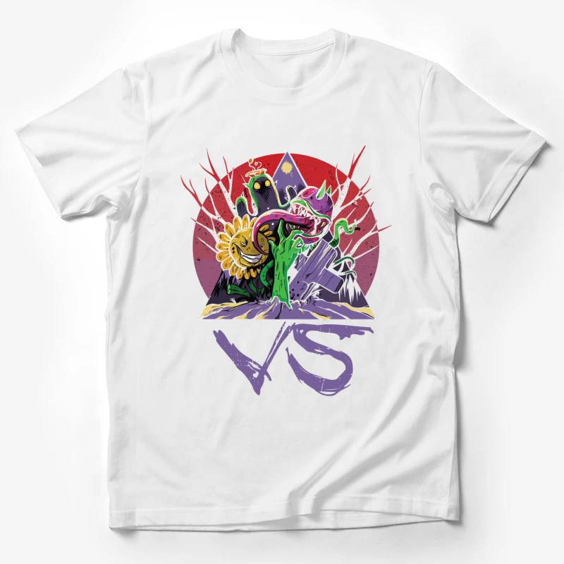 Monsters vs. Plants: A Whimsical Battle Male T-Shirt