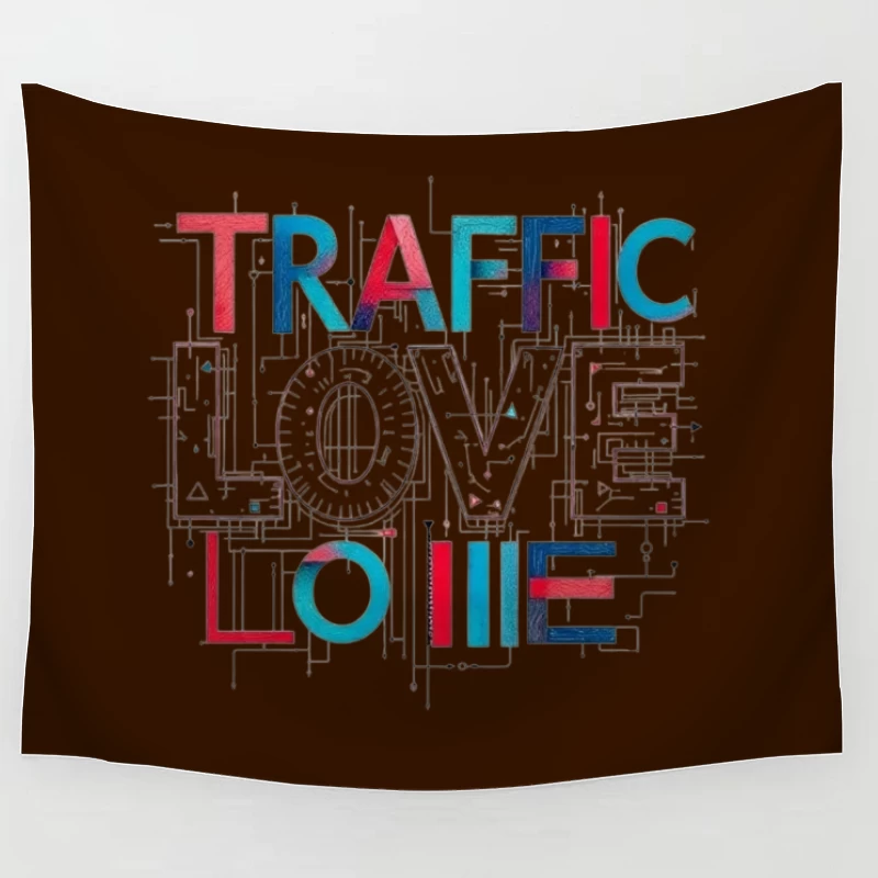 Traffic Love Typography with Technical Design Elements Tapestry