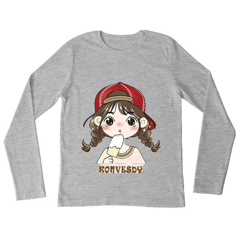 Mädchen mit Eis in roter Mütze Damen Langarm T-Shirt