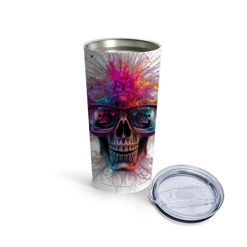 Psychedelic Skull with Reflective Sunglasses in Vibrant Colors Travel Mug