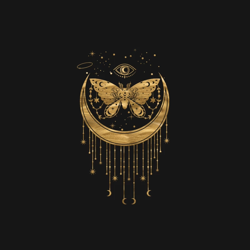 Mystisches Mond-Design mit Schmetterling Herren T-Shirt