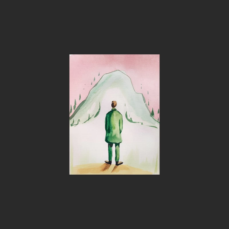 Solitary Figure Contemplating Mountain Landscape Baseball Cap
