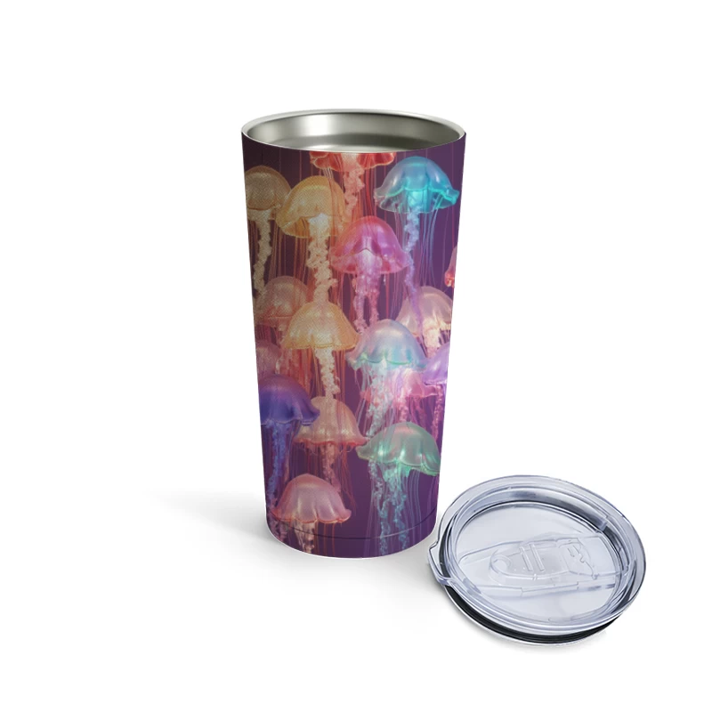Luminescent Neon Jellyfish Digital Art Travel Mug